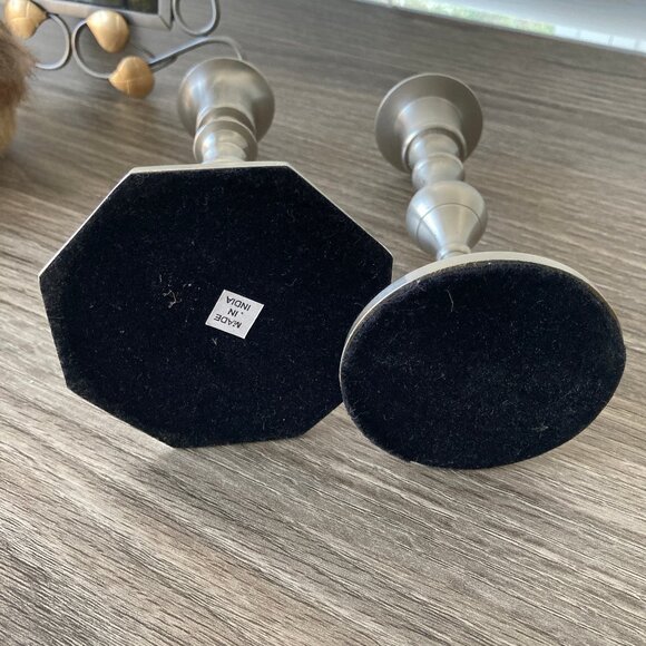 Two Muted Silver Candlestick Holders Made in India - Picture 5 of 6